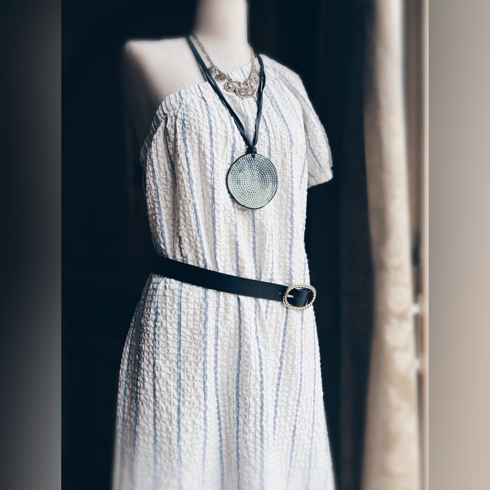 Madewell Seersucker Midi Dress One Shoulder Striped Small NWT - Picture 7 of 16